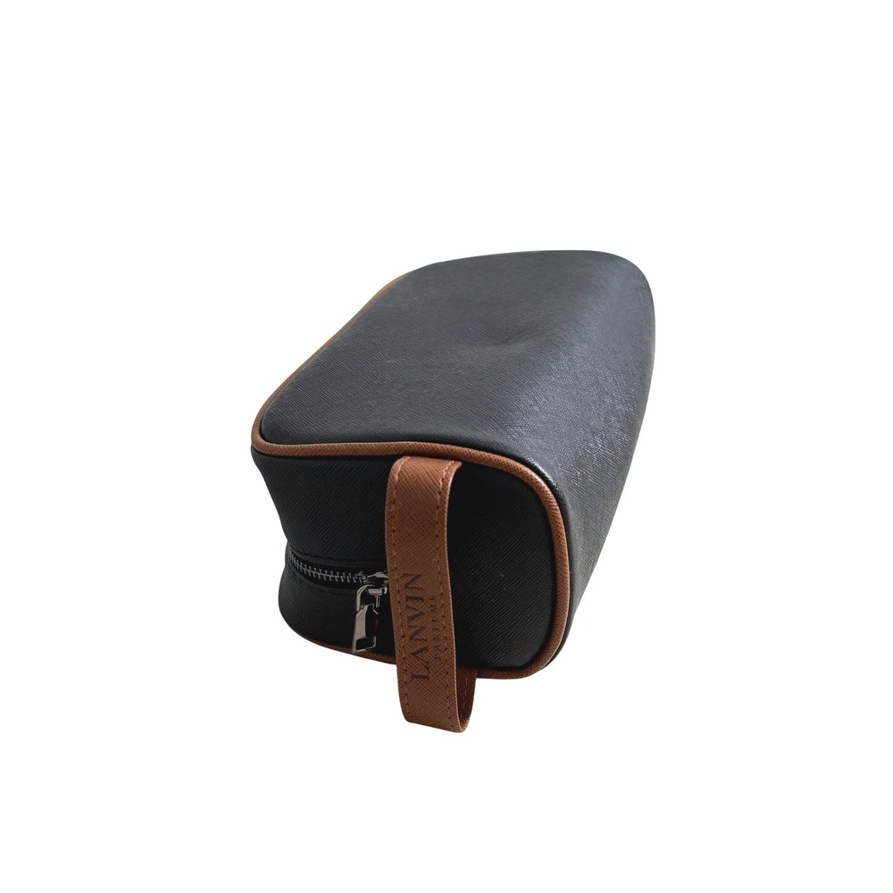 New‎ Lanvin Parfums Toiletry Travel Bag Black Brown Saffiano Trim